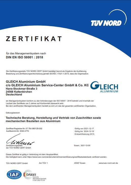GLEICH SCN Zertifikat 50001
