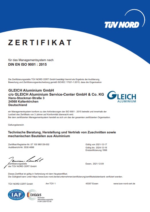 GLEICH SCN Zertifikat QM
